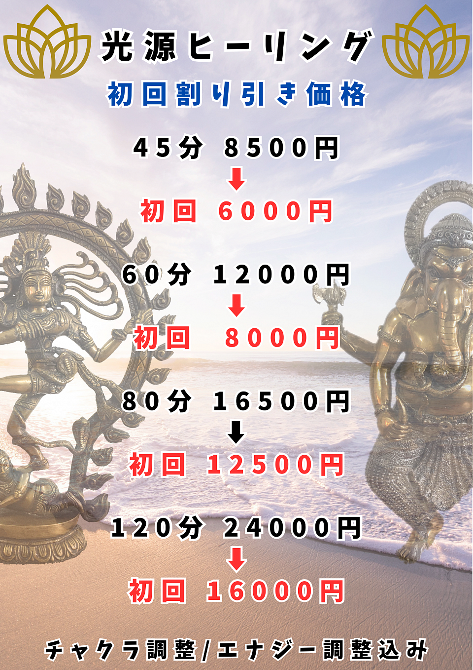 1月4日までのセッションと価格です